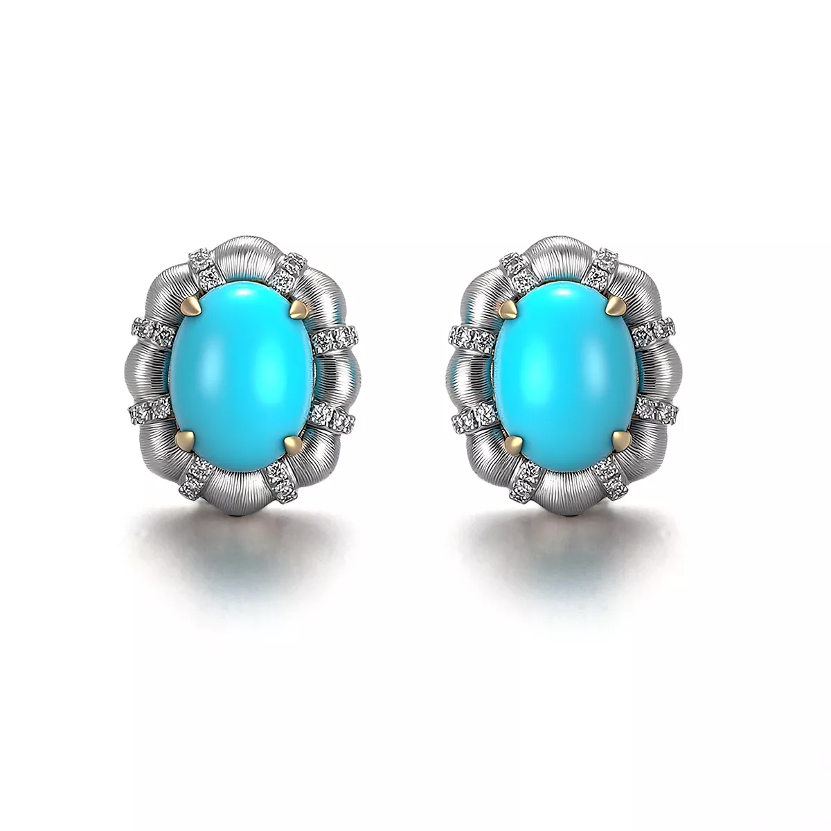 0-2 Turquoise Studs Earring | 18K White Gold Earrings with Diamond & Turquoise Gem - Image 1