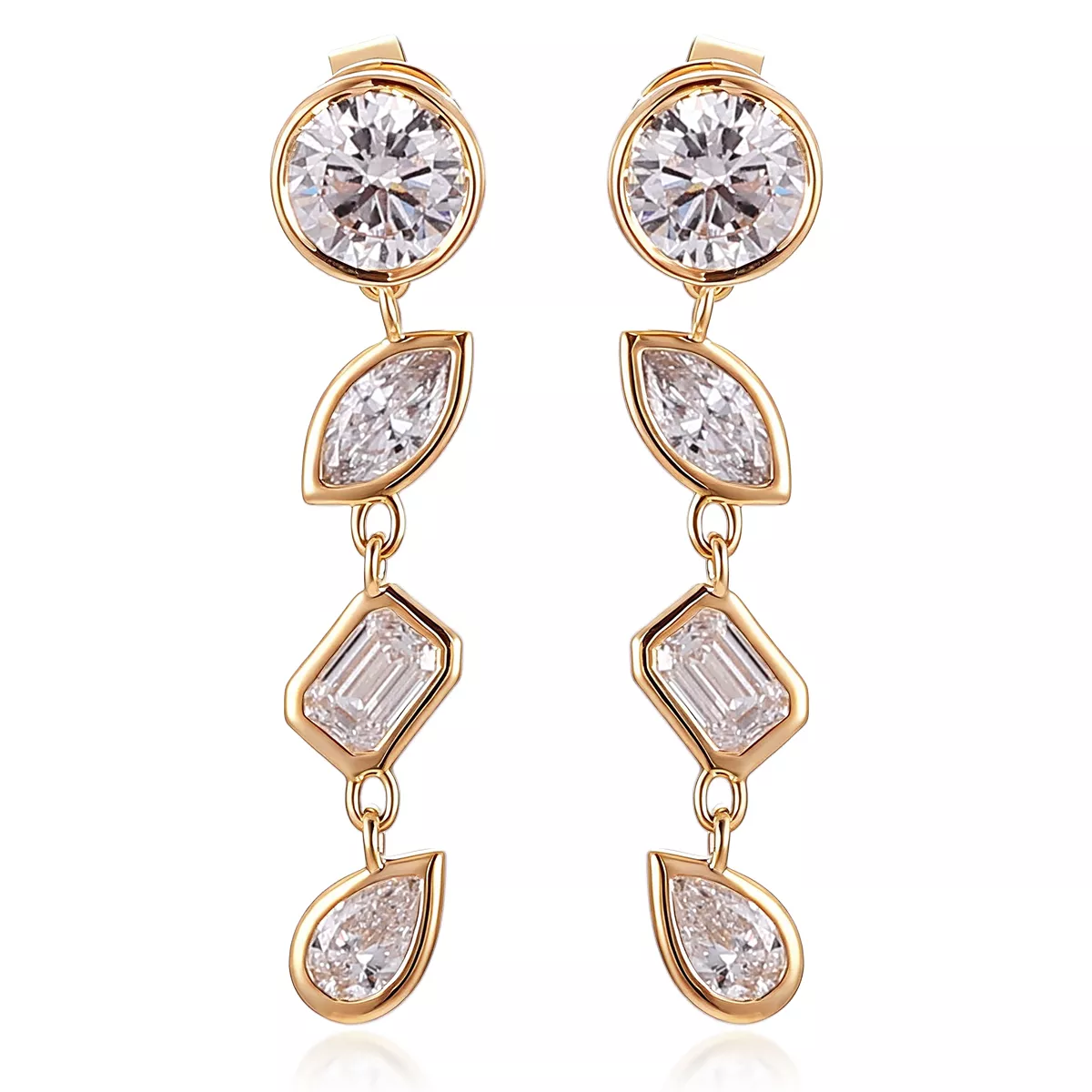 01-1 3.3CTW Artistic Alien-Moissanite Drop Earring with Multi-Shape Stone Arrangement - Image 1