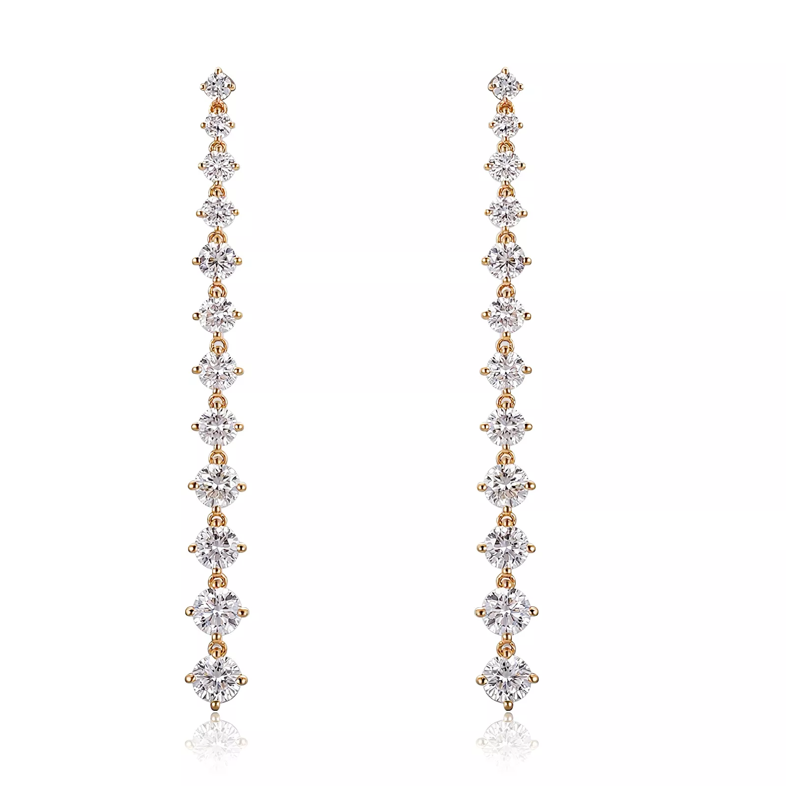 01-2 Twin Elegant Dangle Earrings | Round-Cut Lab Diamond Dangle Earrings in 18K Yellow Gold(Earring backs not included) - Image 1
