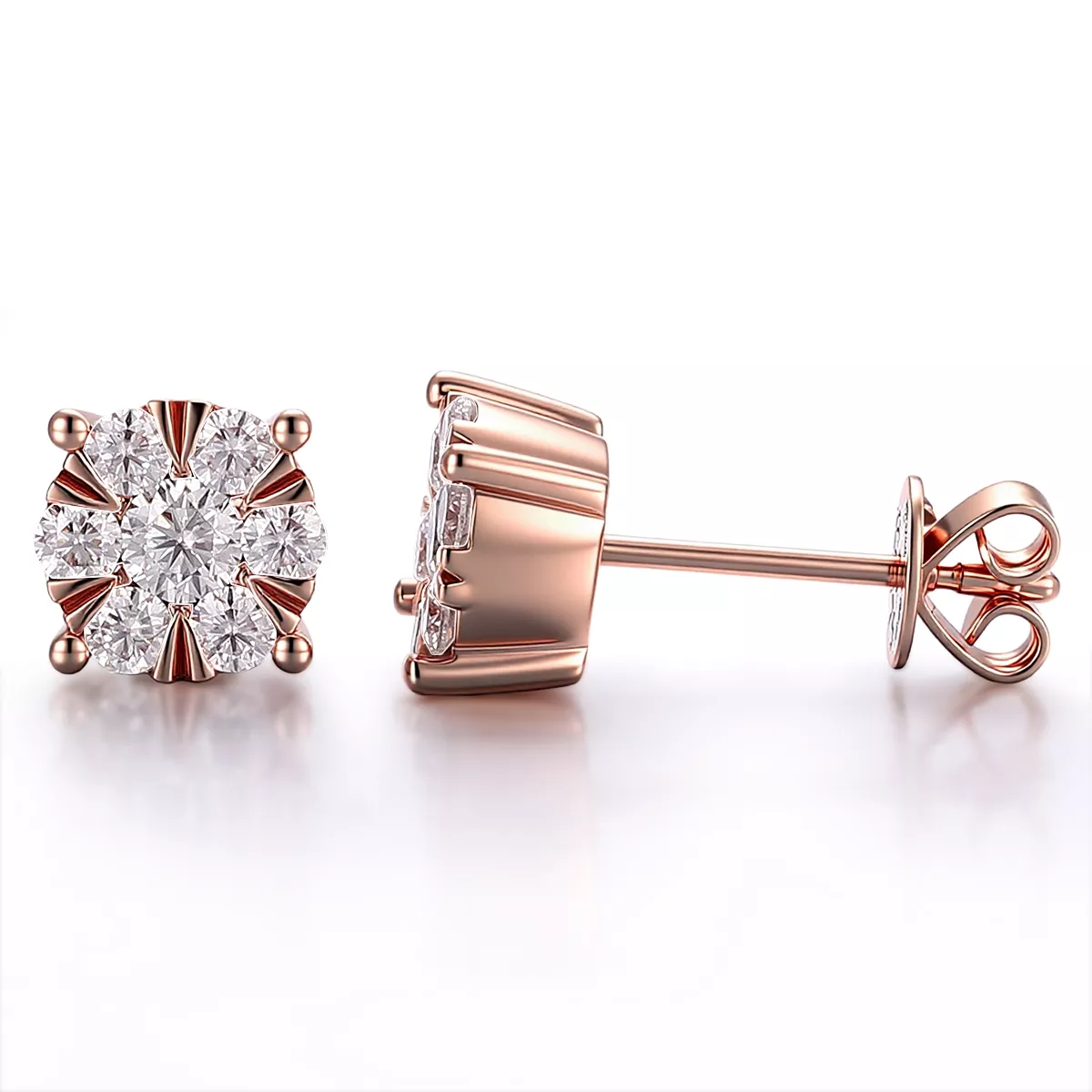 01 Classic Round Brilliant Moissanite Cluster Stud Earrings Featuring A Radiant Floral Silhouette - Image 1