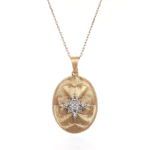 Round Cut Diamond Pendant Necklace Vintage Oval Starburst Locket Motif(pendant only)