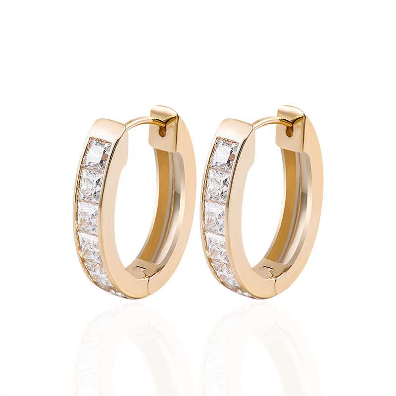 1-1 *Breathtaking Yellow Gold Princess Cut Moissanite Hoop Earrings - Image 1
