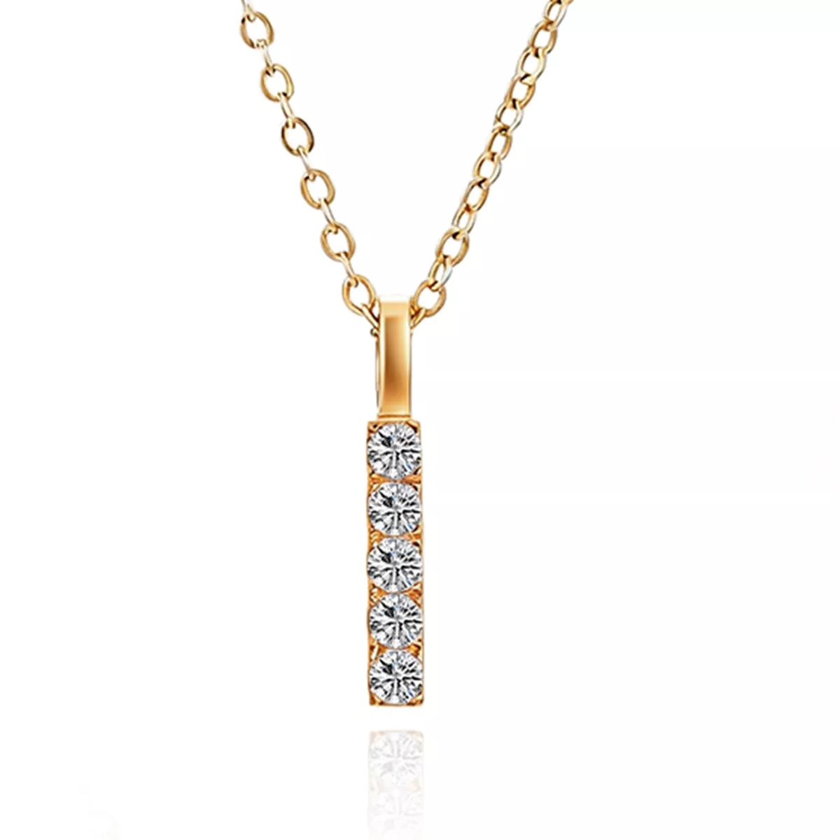 1-10-1 Round Cut Diamond Pendant Necklace Vertical Bar Charm Style(Pendant Only) - Image 1