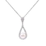 *Ethereal Dewdrop: 16-Inch Pearl & Moissanite Pear Pendant Necklace