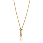 Golden Emerald Necklace | 18K Yellow Gold Chain with Oval Emerald & Round Diamond Accents