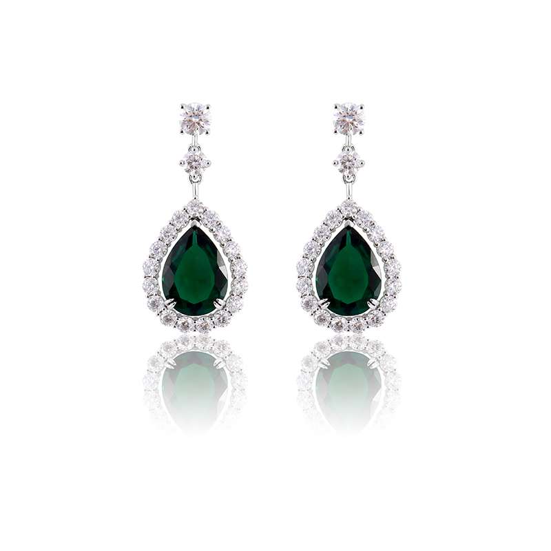 1-11 *Exquisite Pear-Shaped emerald Halo Drop Earrings - Image 1