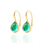 *Elegant Gold Hoop Earrings with Pear-Cut Emeralds