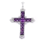 Ornate Princess Cut Purple Lab Gemstone Cross Pendant with Moissanite Accents(pendant only))