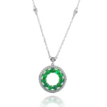 Emerald and Diamond Halo Circle of Life Necklace | 18k White Gold Station Chain