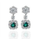 *Luxurious Floral Cushion Cut Emerald and Moissanite Drop Earrings