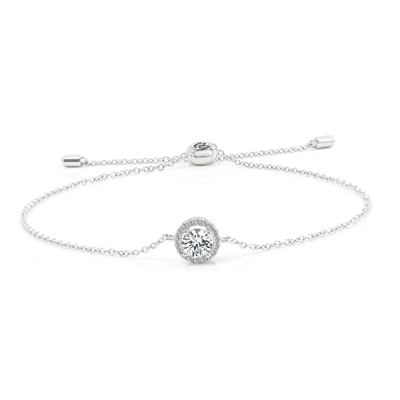 1-13-4 *Moissanite Halo Bracelet 0.5CT 18K White Gold - Image 1