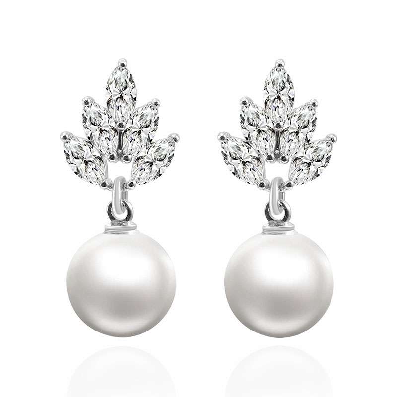 1-14 *Dazzling Marquise Moissanite Cluster Earrings with Suspended Freshwater Pearls - Image 1