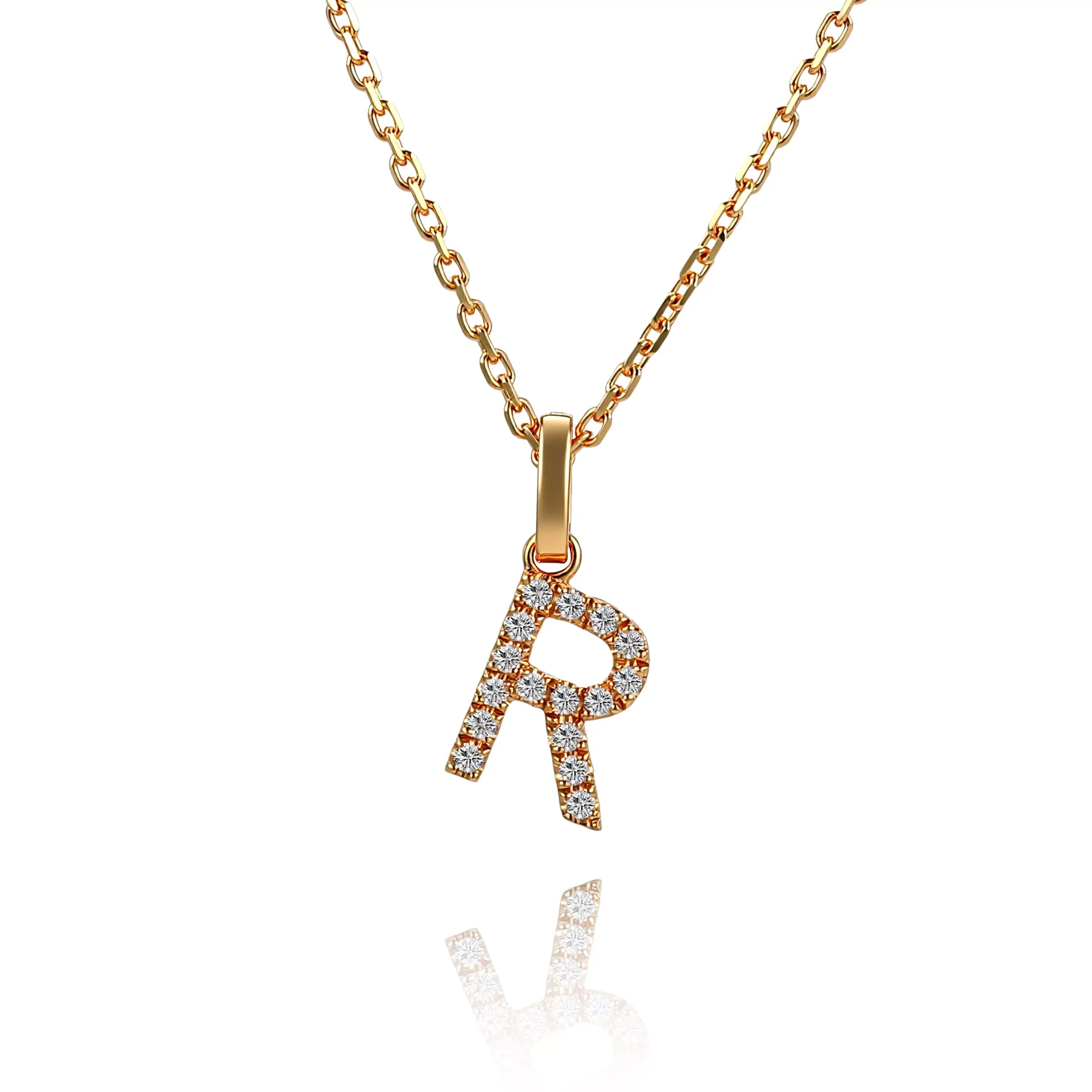 1-17-scaled-1 Pavé Diamond Initial ‘R’ Pendant in 18k Yellow Gold | Pendant Only - Image 1
