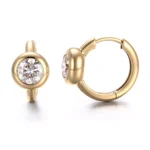 Round Cut Lab Diamond Earrings Bezel Set Huggie Hoop Style