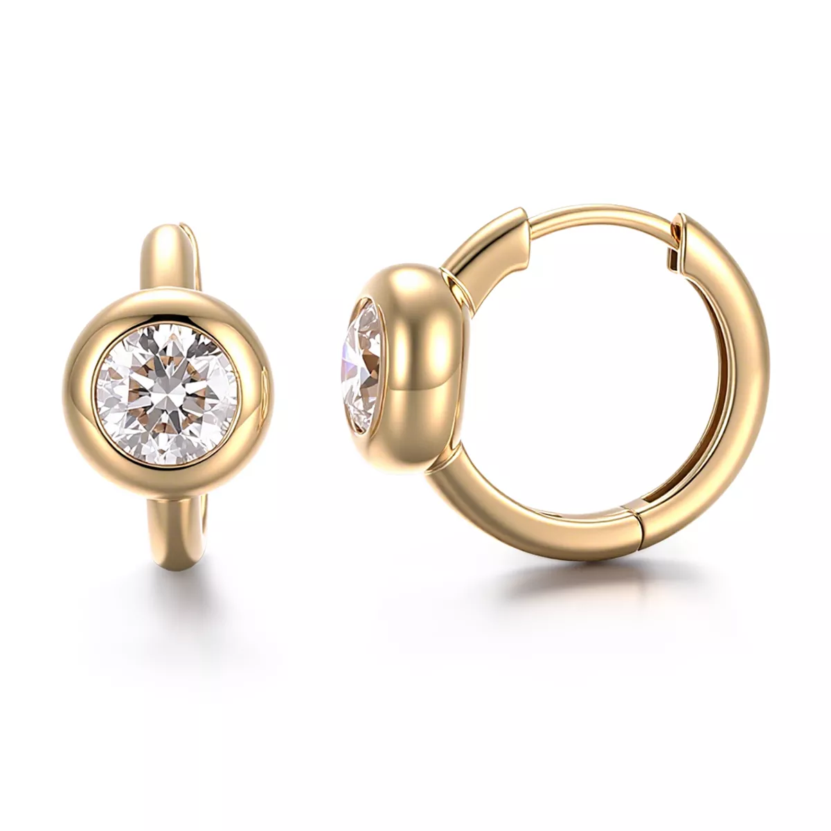 1-19 Round Cut Lab Diamond Earrings Bezel Set Huggie Hoop Style - Image 1