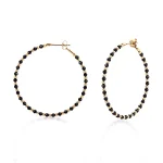 Black Spinel Beaded Hoop Earrings Faceted Gemstone Circle Style