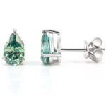*Elegant Pear Cut Green Moissanite Solitaire Stud Earrings with Prong Setting - Image 2
