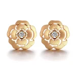 Camellia Bloom Studs | 18K Yellow Gold Camellia Earrings with Round-Cut Diamond Centers