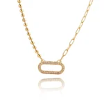 Modern Mixed Chain Diamond Oval Pendant Necklace in 18k Yellow Gold