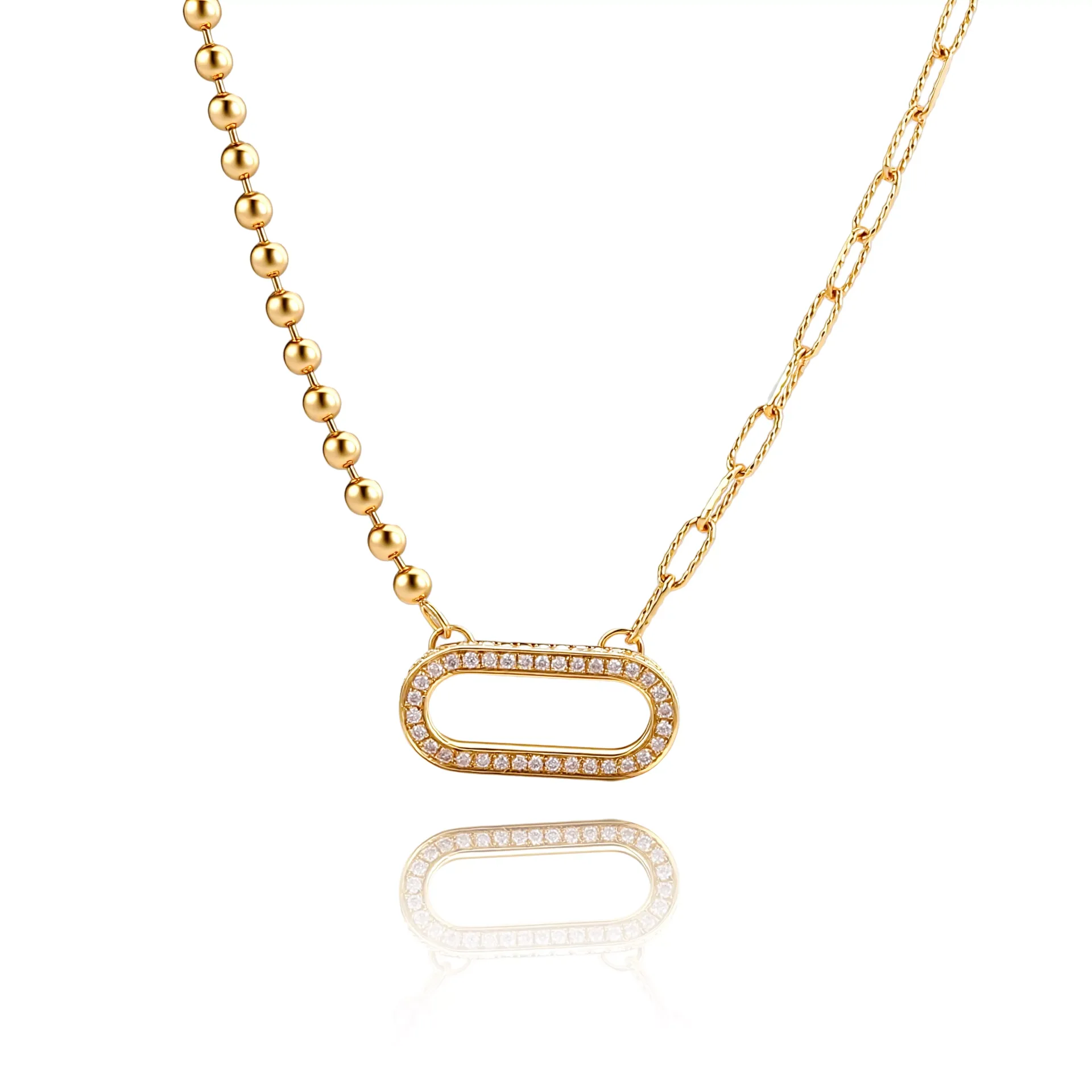 1-23-scaled-1 Modern Mixed Chain Diamond Oval Pendant Necklace in 18k Yellow Gold - Image 1