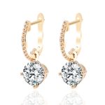 Glamorous Yellow Gold Round Cut Moissanite Drop Earrings