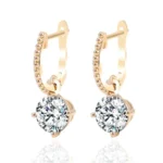 *Glamorous Yellow Gold Round Cut Moissanite Drop Earrings