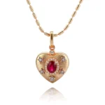 Celestial Ruby and Diamond Starburst Heart Pendant in 18k Yellow Gold(pendant only)