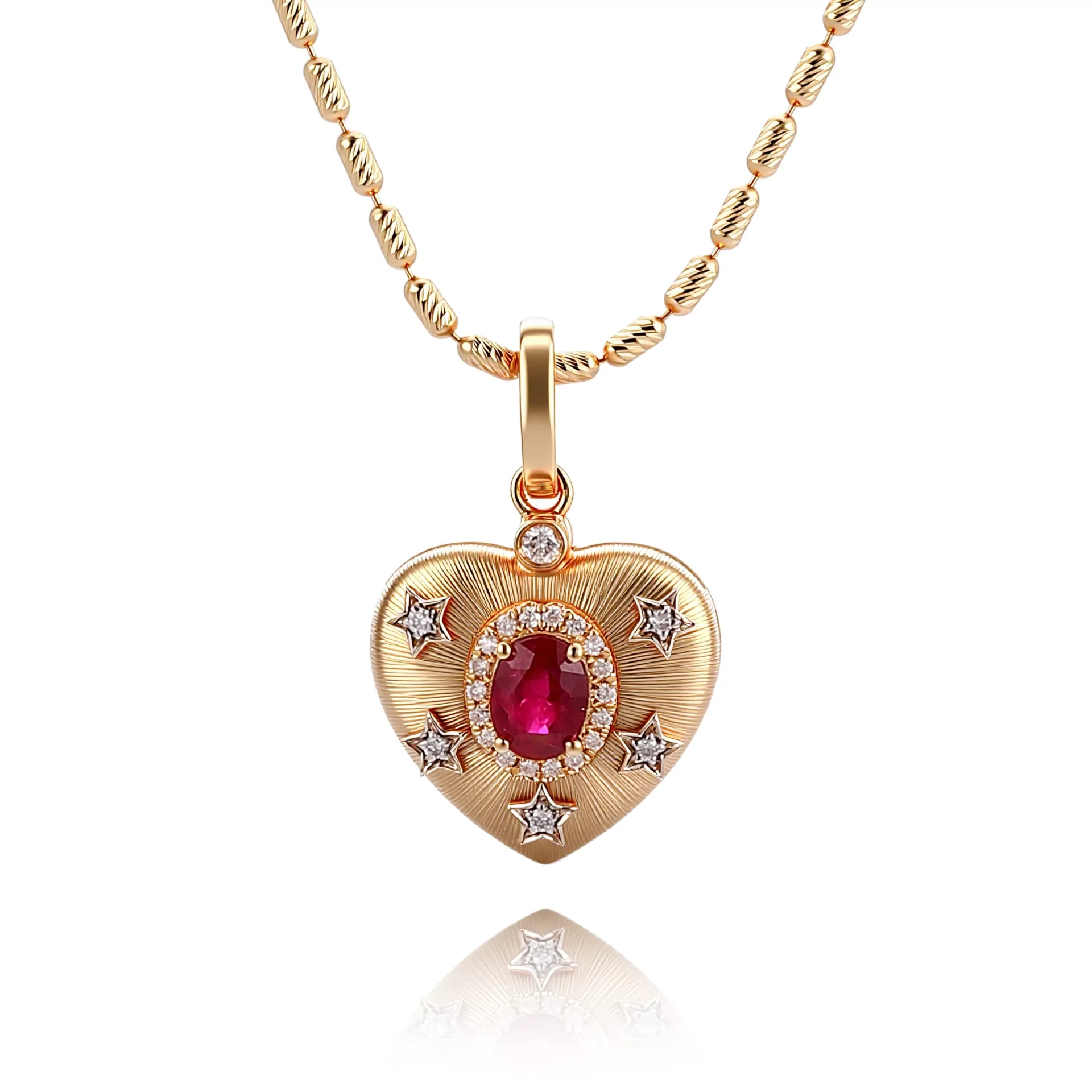 1-28-scaled-1 Celestial Ruby and Diamond Starburst Heart Pendant in 18k Yellow Gold(pendant only) - Image 1