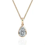 *14K Gold Pear Shaped Moissanite Bezel Pendant Necklace