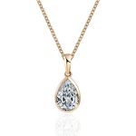 14K Gold Pear Shaped Moissanite Bezel Pendant Necklace