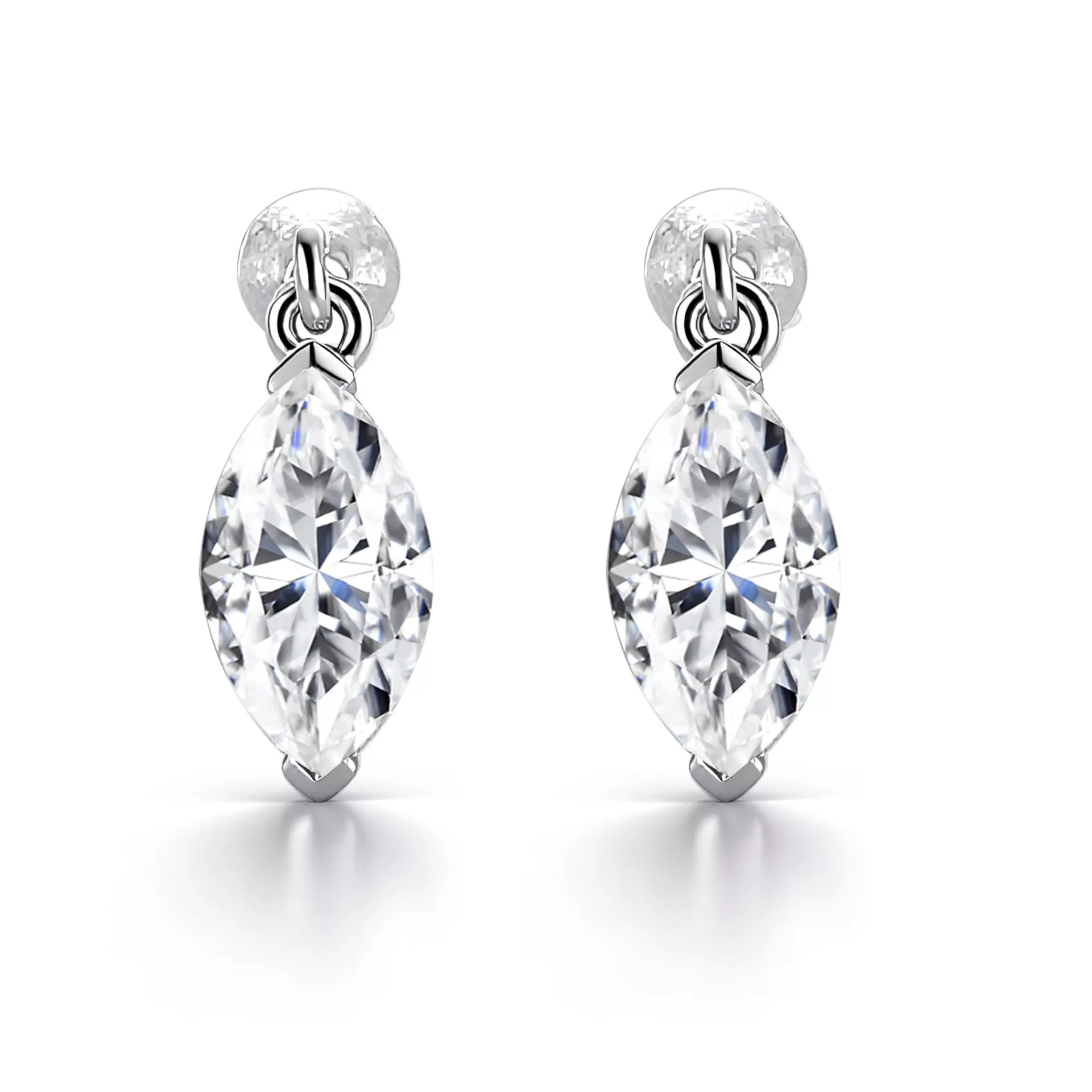 1-3-scaled-1 Solitaire Marquise Cut Lab Diamond Drop Earrings in 18k White Gold(Earring backs not included) - Image 1