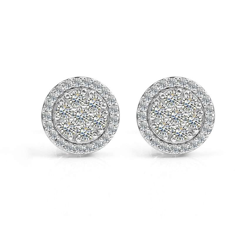 1-30 *Mesmerizing VVS Moissanite White Gold Cluster Stud Earrings - Image 1