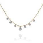 ​​18K Yellow Gold Lab Diamond Choker | 7-Stone Lab Diamond Necklace with Pear-cut Center​