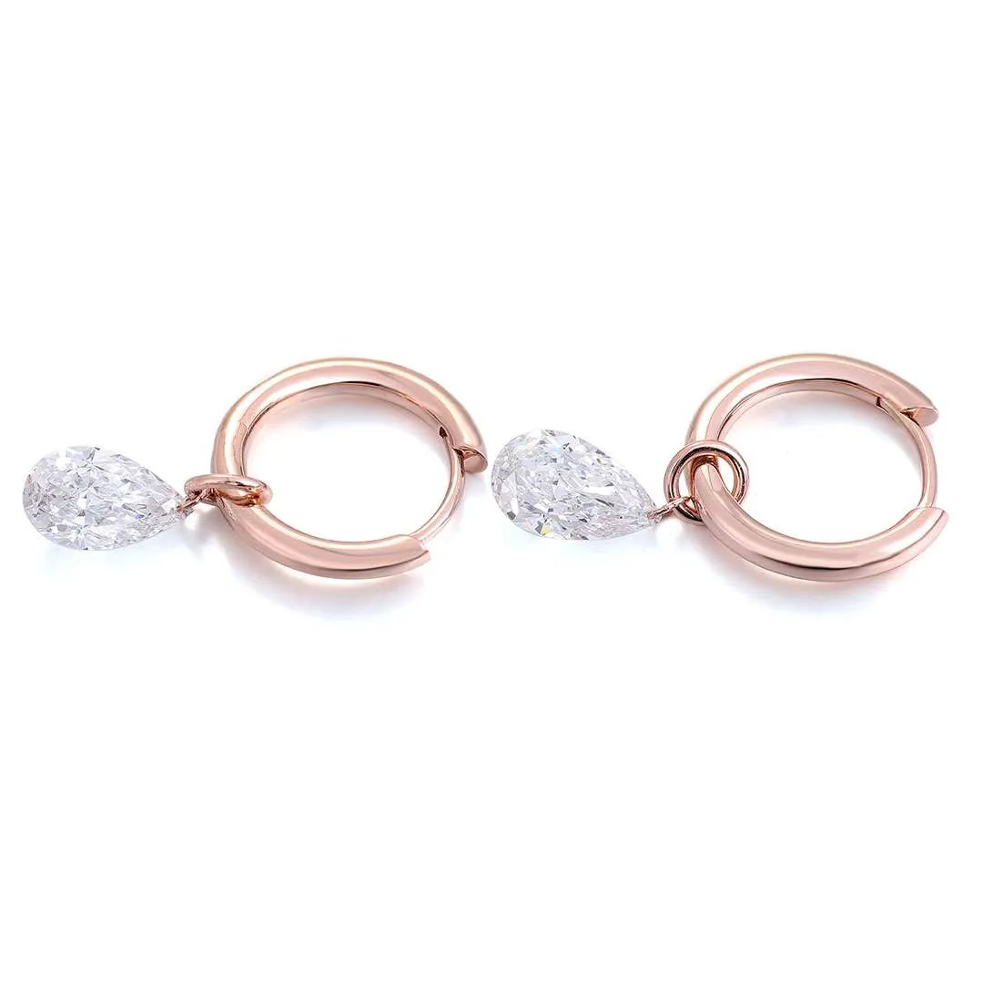 1-35 *Stunning Rose Gold Moissanite Pear Cut Drop Earrings - Image 1