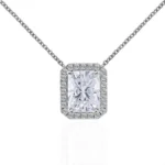 *3CT Radiant Moissanite Pendant Necklace with Halo Setting