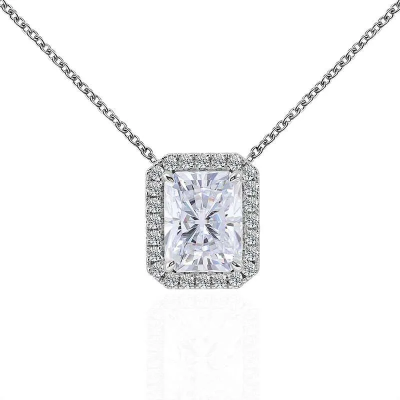 1-4-1 *3CT Radiant Moissanite Pendant Necklace with Halo Setting - Image 1