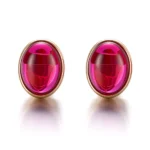 5CTW Classic Stud Earring with Oval Cut Cabochon Lab Red Gemstone