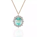 *4ct Oval Cut Aquamarine Pendant with moissanite halo Necklace