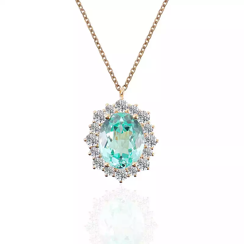 1-4-2 *4ct Oval Cut Aquamarine Pendant with moissanite halo Necklace - Image 1