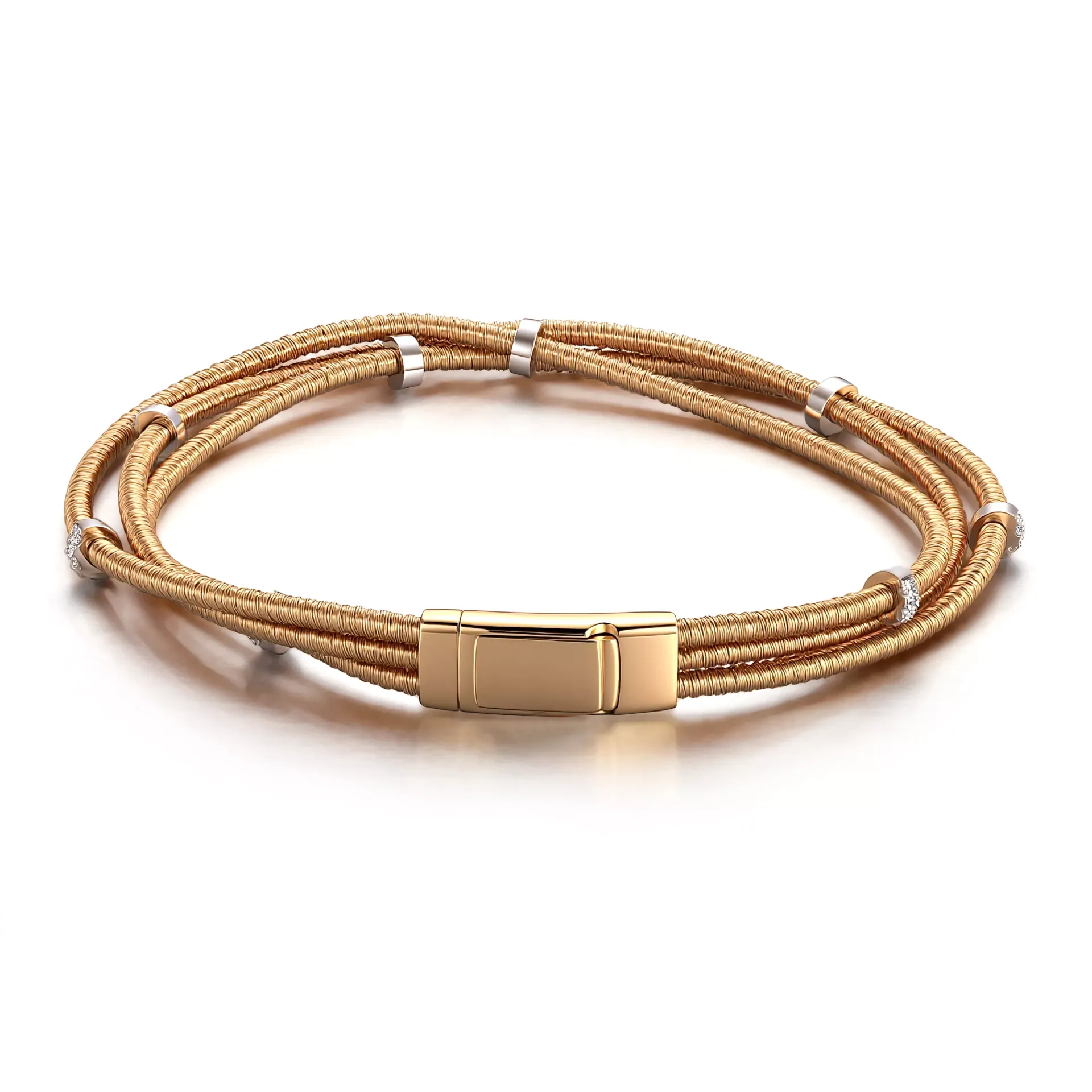 1-4-scaled-1 Woven Radiance Bracelet | 18K Yellow Gold Woven Cable Bracelet with Diamond Accents - Image 1