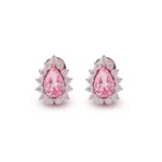 *Exquisite Rose Gold Pear Cut Padparadscha Pink Lab Gemstone Stud Earrings