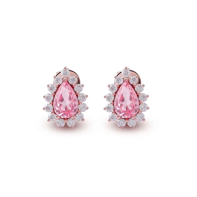 1-46 *Exquisite Rose Gold Pear Cut Padparadscha Pink Lab Gemstone Stud Earrings - Image 1