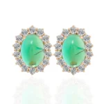 *Stunning Yellow Gold Oval Cut Colombia Colored Lab Gemstone Stud Earrings