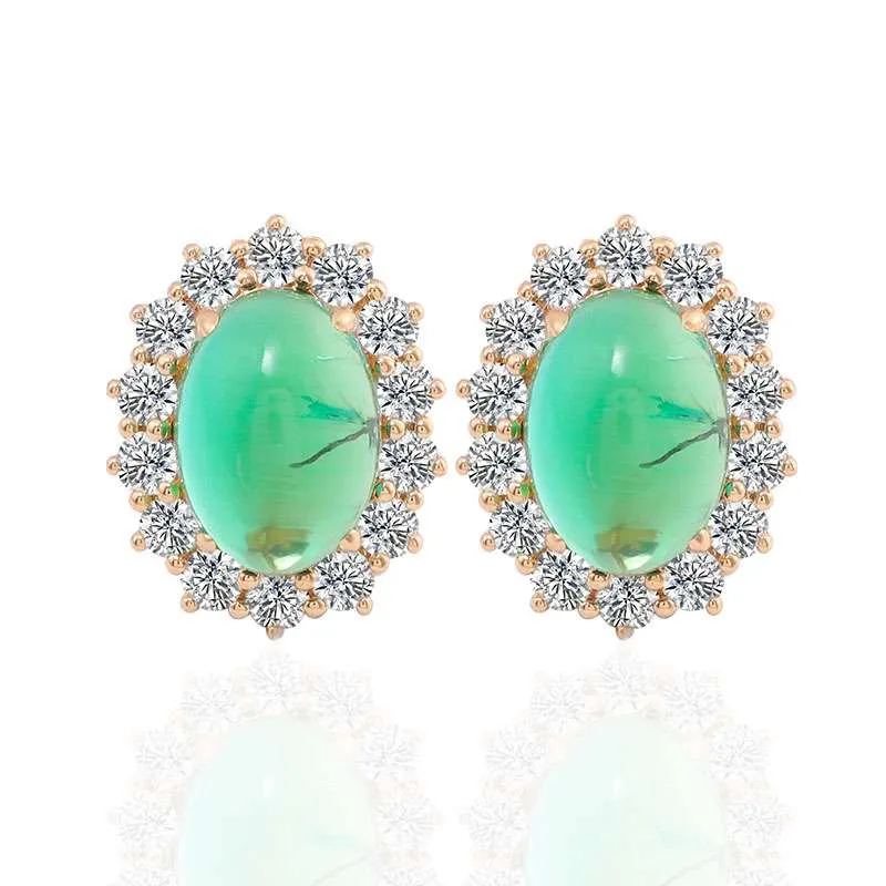 1-47 *Stunning Yellow Gold Oval Cut Colombia Colored Lab Gemstone Stud Earrings - Image 1