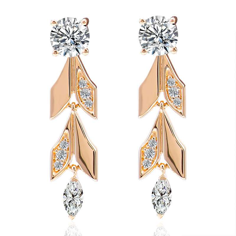 1-5 *Rose Gold Vine Convertible Drop Earrings with Moissanite Embellishments - Image 1