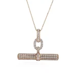 *Round Cut Moissanite Bar Pendant Necklace Geometric T-Shape Charm (Pendant Only)