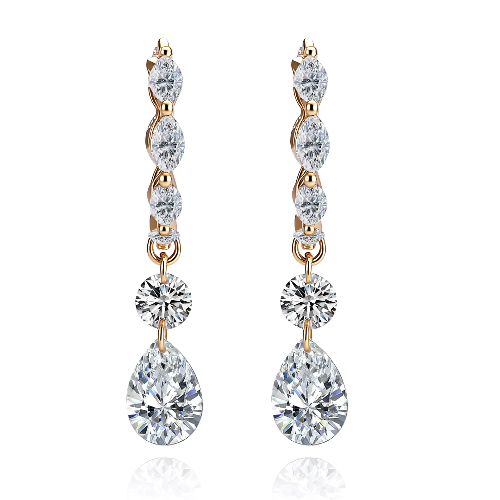 1-53-scaled-1 Pear Whisper Earrings | Pear & Marquise Lab Diamond Drop Earrings in 18K Yellow Gold - Image 1