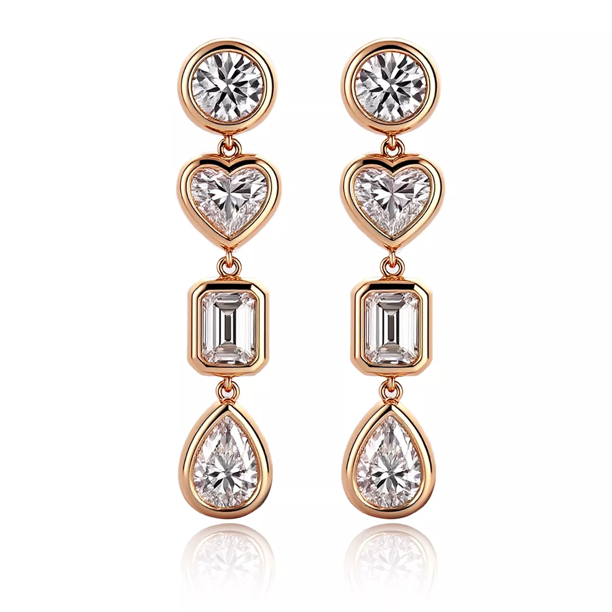 1-54 *Multi Shape Bezel Set Moissanite Linear Drop Earrings - Image 1