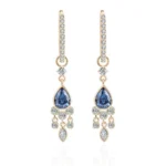 *Dazzling Yellow Gold Pear Cut Blue Lab Gemstone Drop Earrings