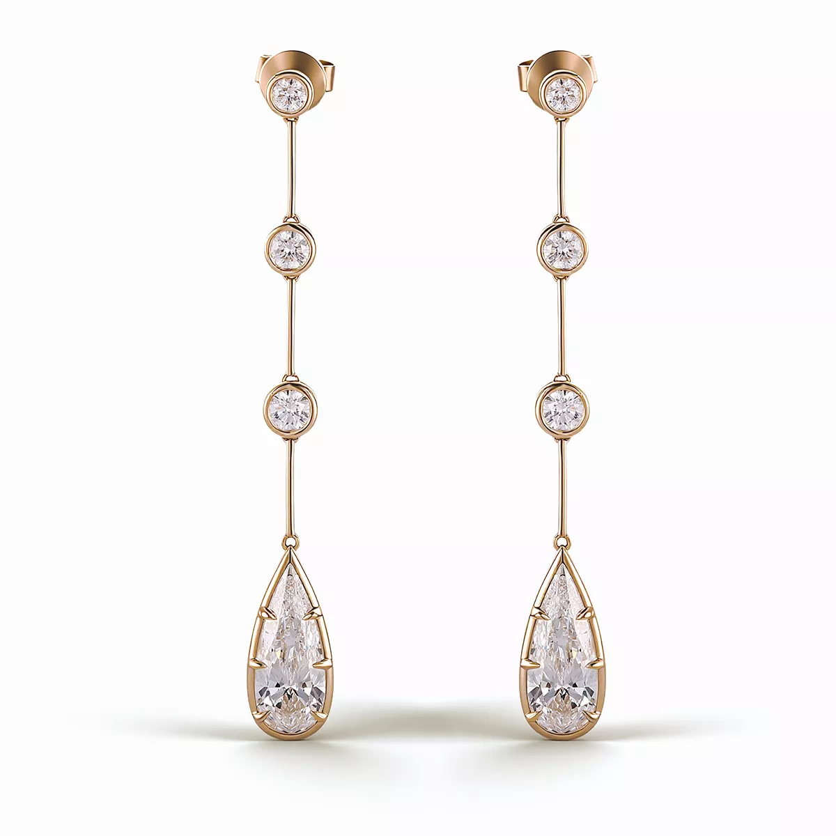 1-56 *Linear Pear and Round Moissanite Drop Earrings with Bezel Accents - Image 1